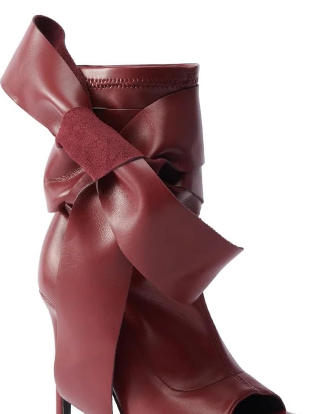 Women's Bow-Detail Burgundy Leather Ankle Boot